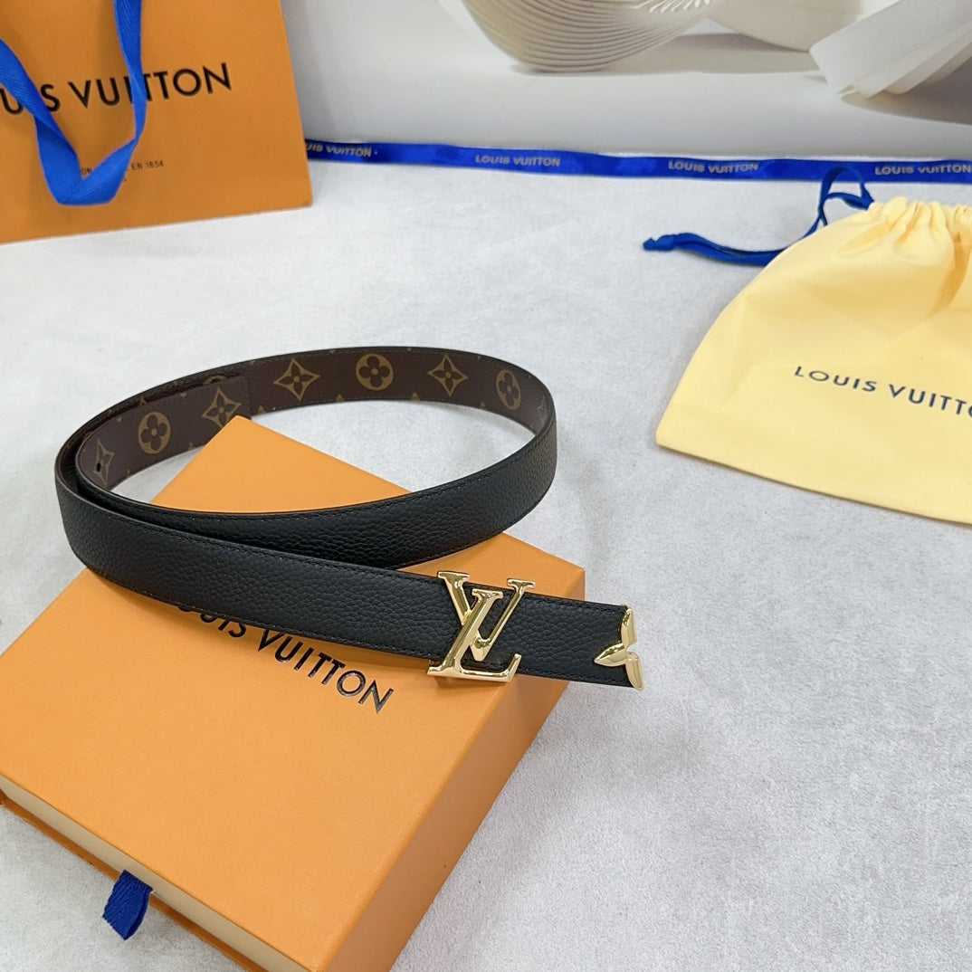 Pretty LV 30mm Reversible Belt Black Grained Calfskin