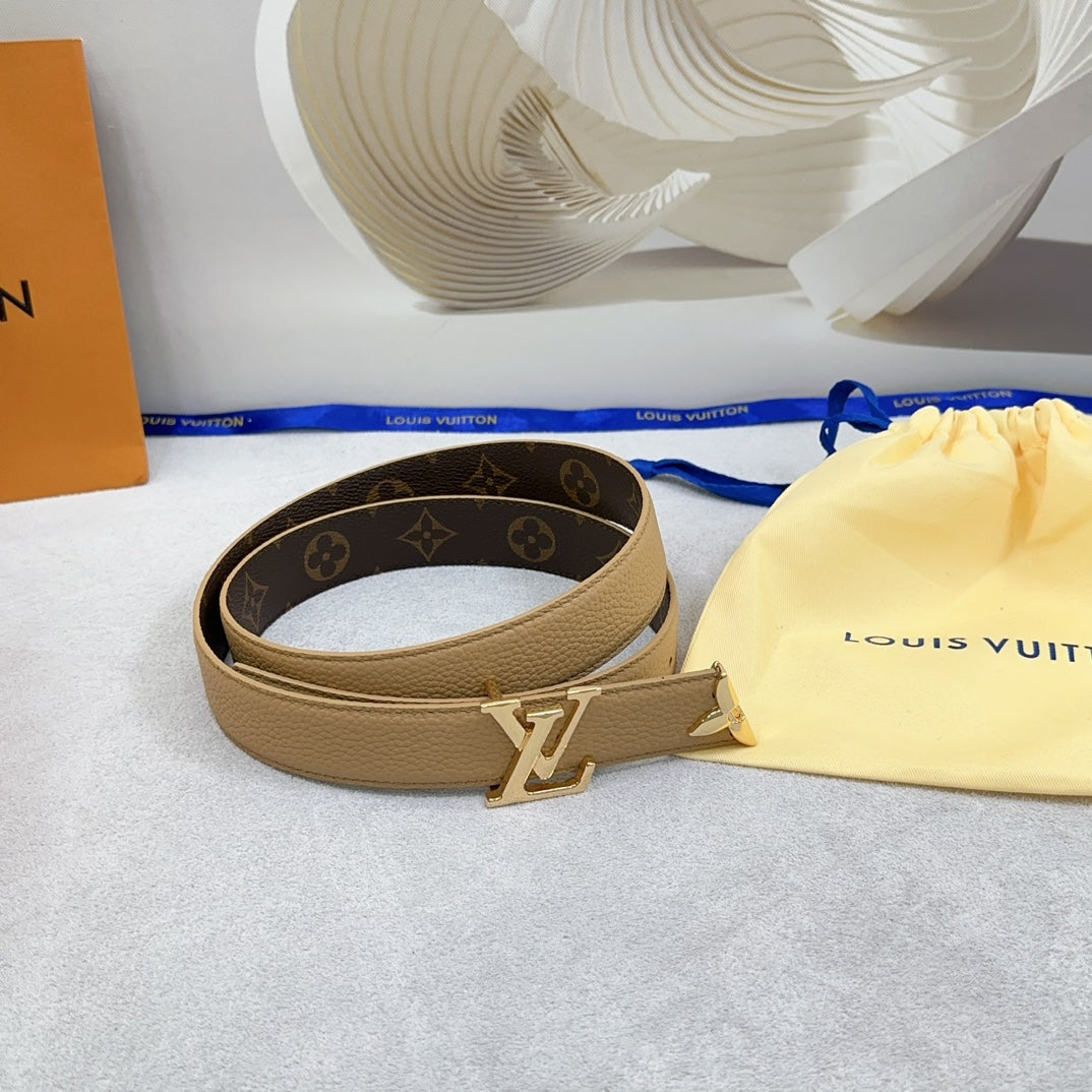 Pretty LV 30mm Reversible Belt Beige Grained Calfskin