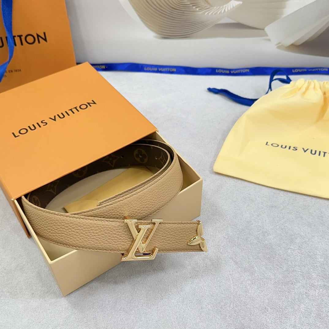 Pretty LV 30mm Reversible Belt Beige Grained Calfskin