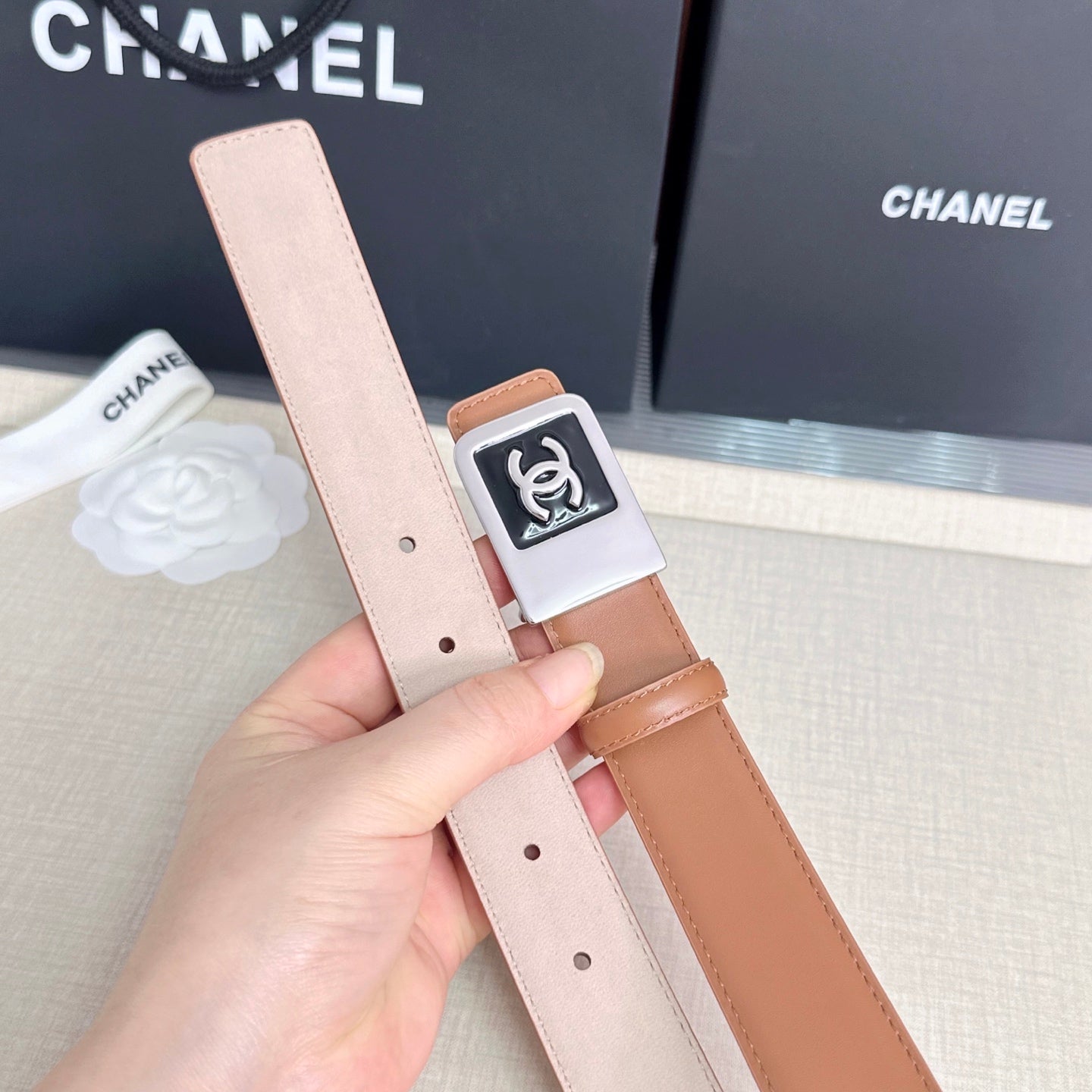 Chanel 2026 Square CC Buckle Belt 30mm Cowhide 209873