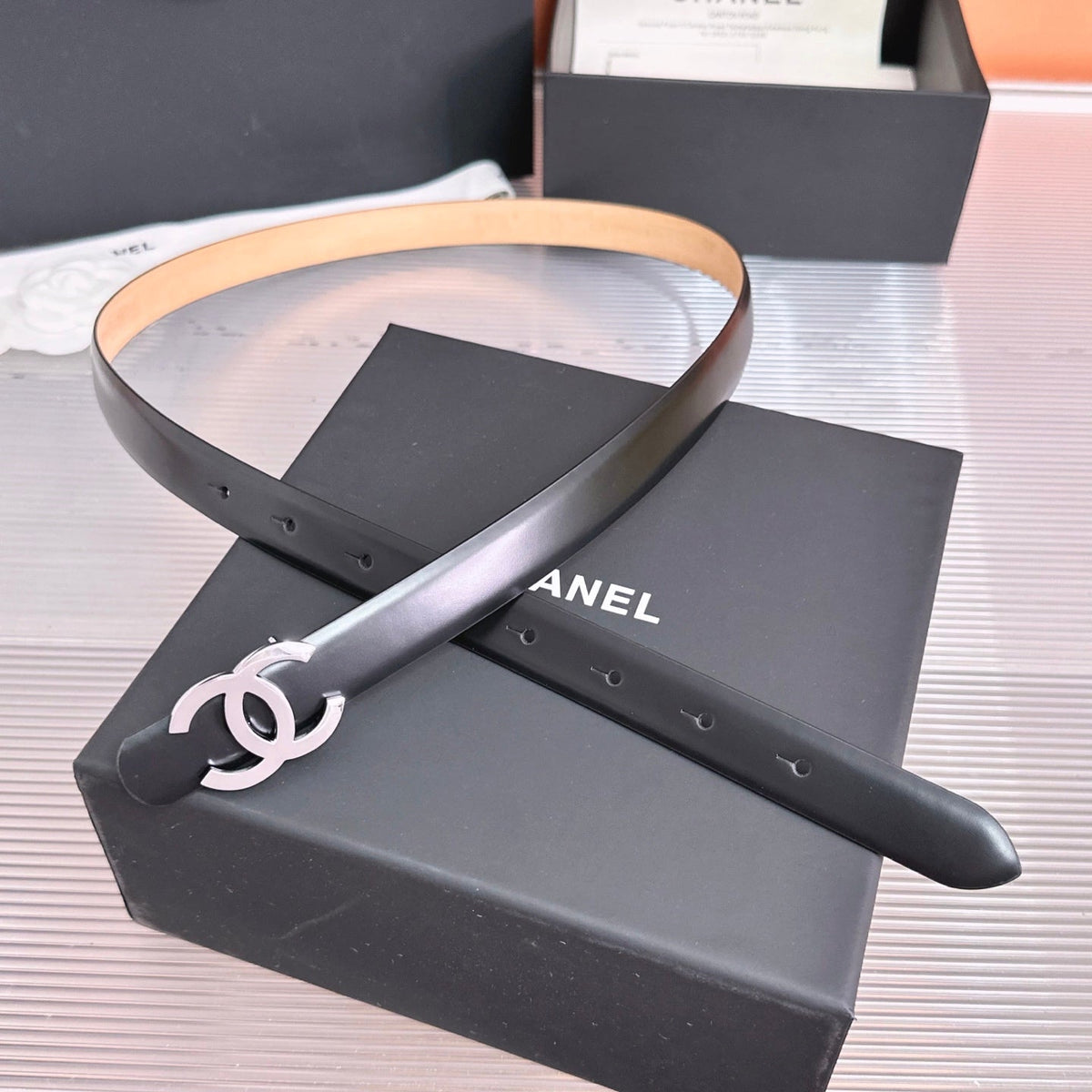 Chanel 2026 CC Logo Slim Belt 20mm Leather 212320