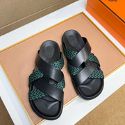 HM Men's Kazimir Sandals Black Green Calfskin 735742