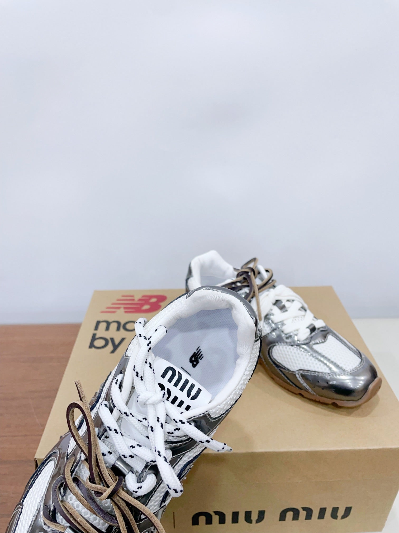 Miu x New Balance 530 Silver Patent Leather White Fabric