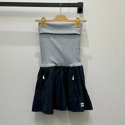 Miumiu 2026 Jersey And Poplin Skirt Grey Navy Blue Cotton 136562