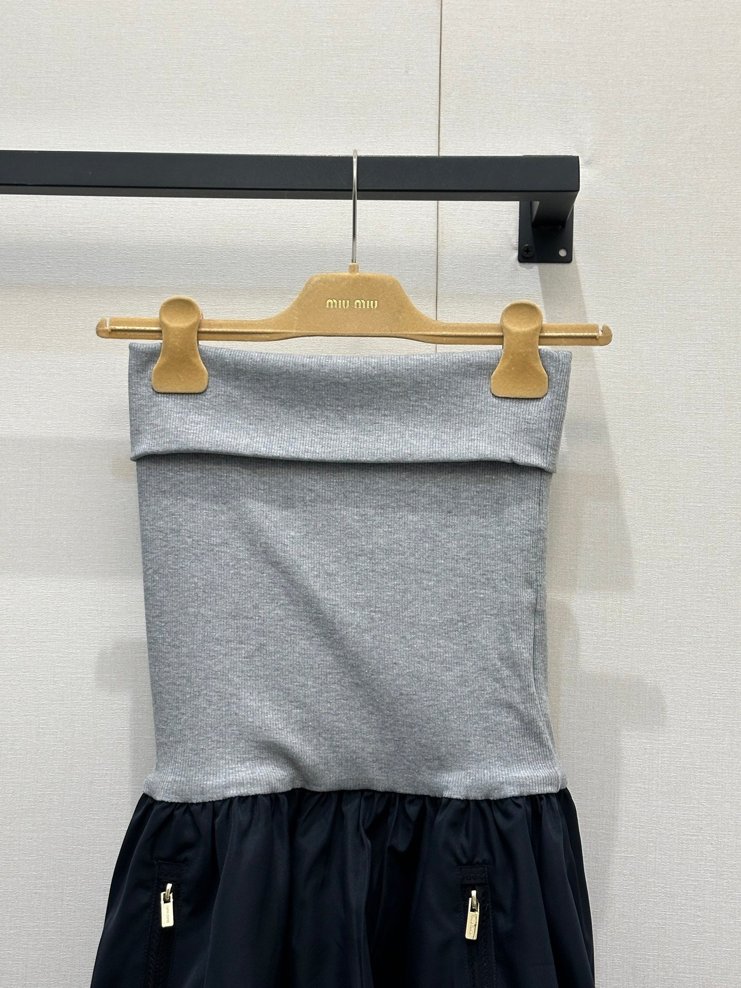 Miumiu 2026 Jersey And Poplin Skirt Grey Navy Blue Cotton 136562