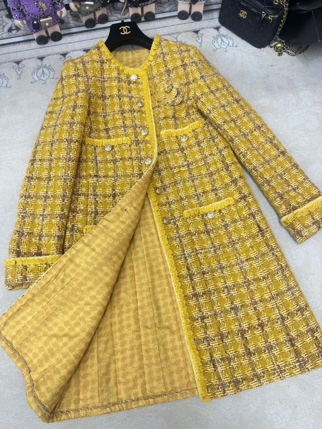 CC  Long Coat Dress Yellow Wool Cotton 251966
