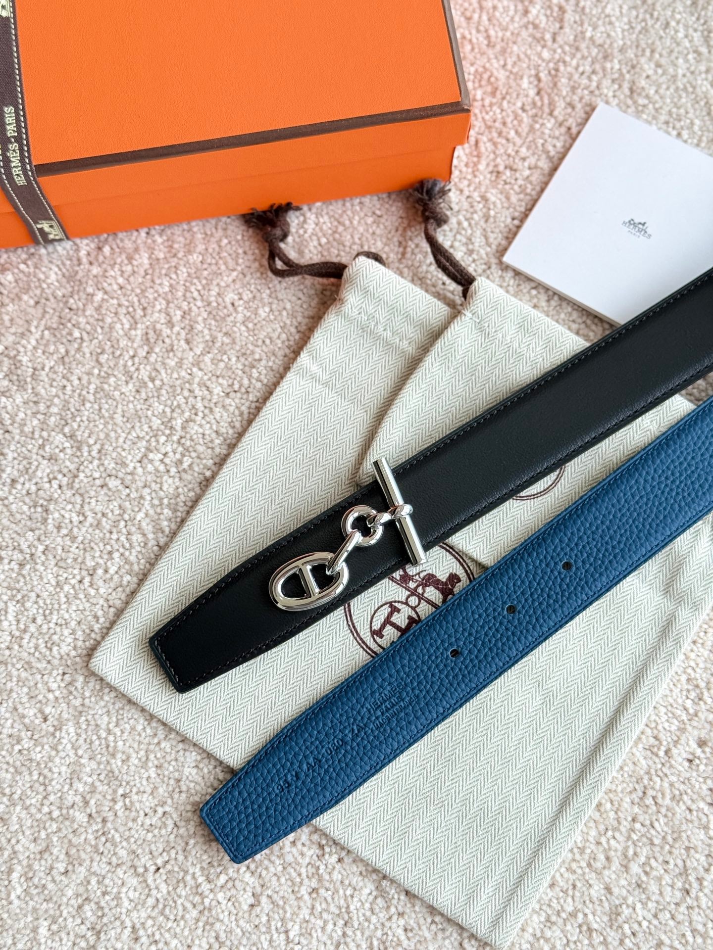 HM Yachting Buckle Belt 32mm Prussian Blue Black Leather 187514