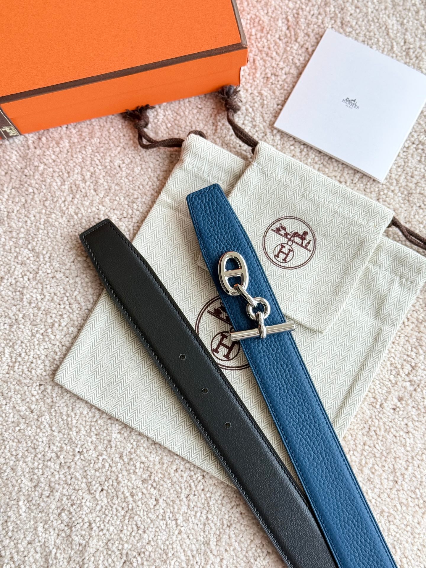 HM Yachting Buckle Belt 32mm Prussian Blue Black Leather 187514