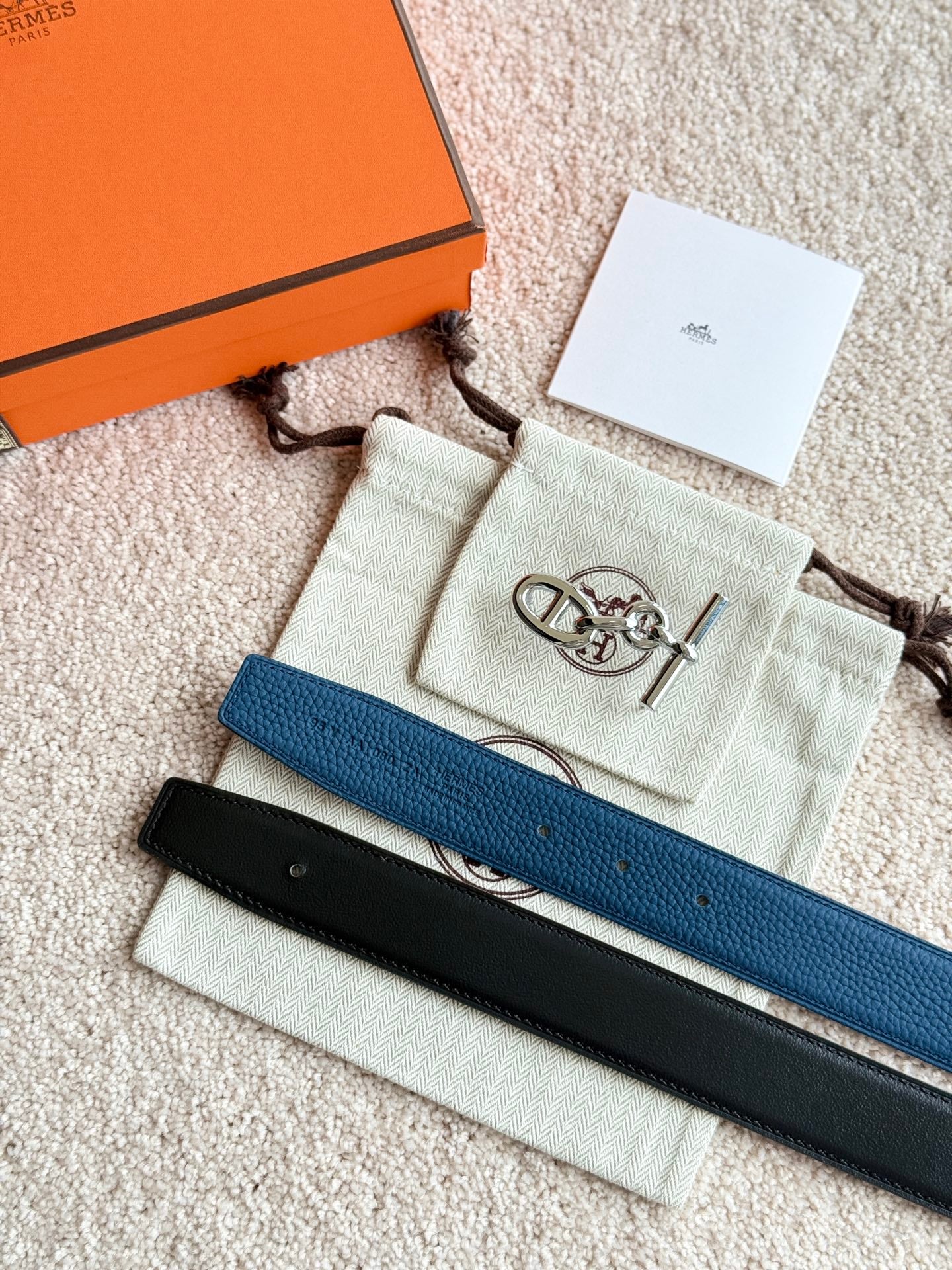 HM Yachting Buckle Belt 32mm Prussian Blue Black Leather 187514