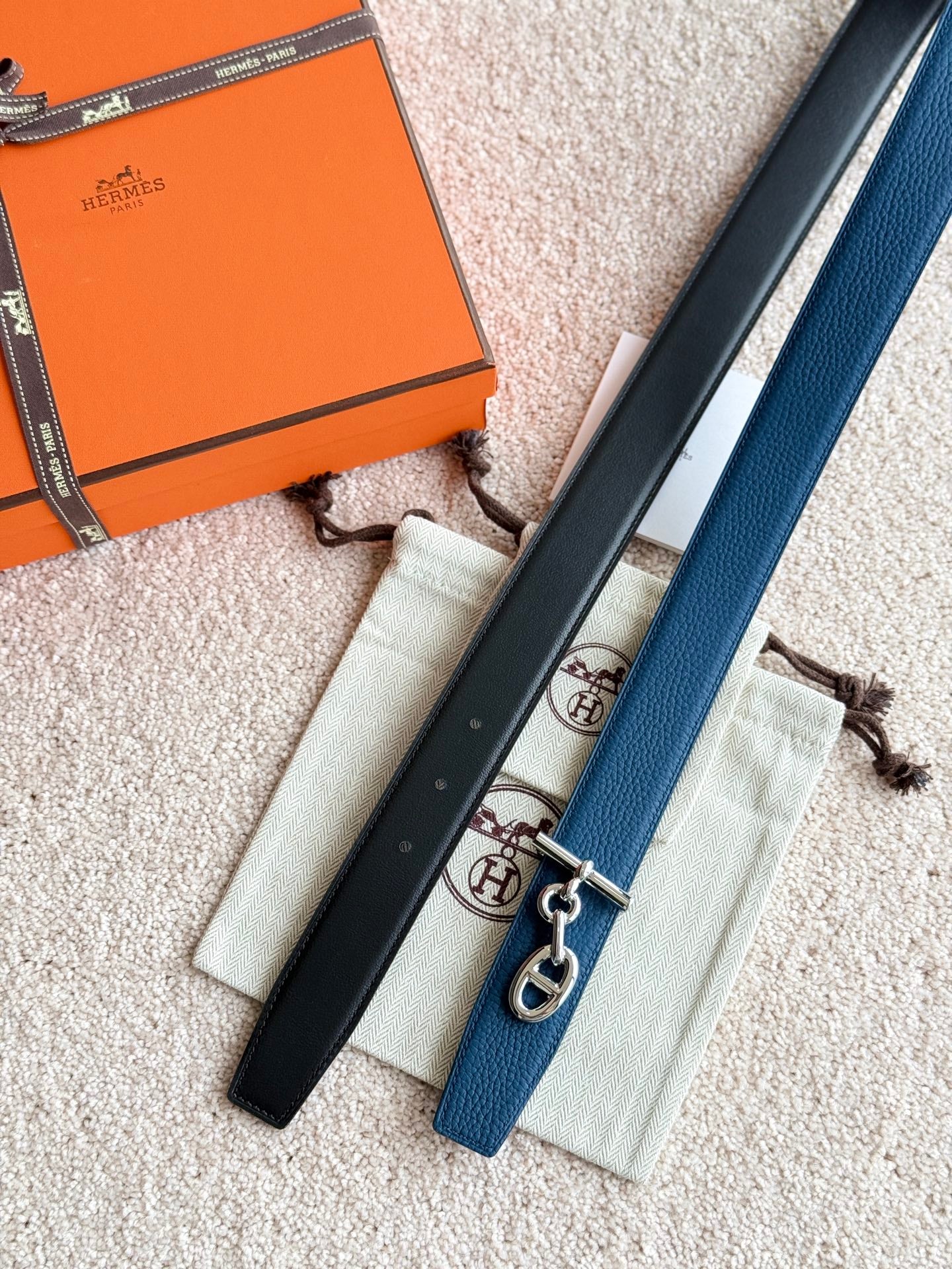 HM Yachting Buckle Belt 32mm Prussian Blue Black Leather 187514