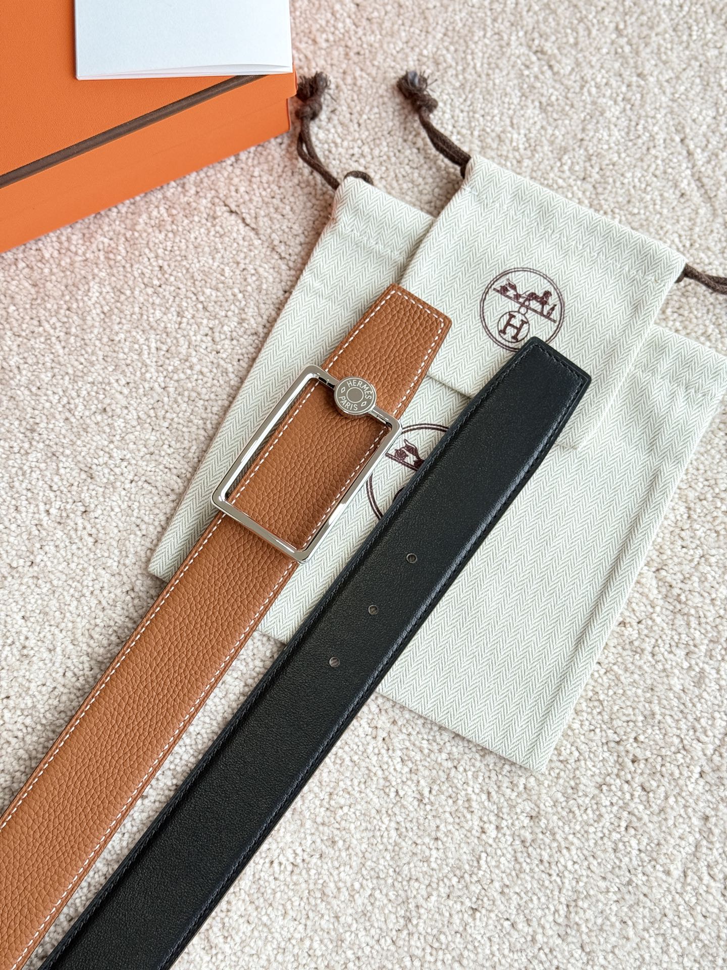 HM Oscar Buckle Belt 38mm Brown Black Leather 187557