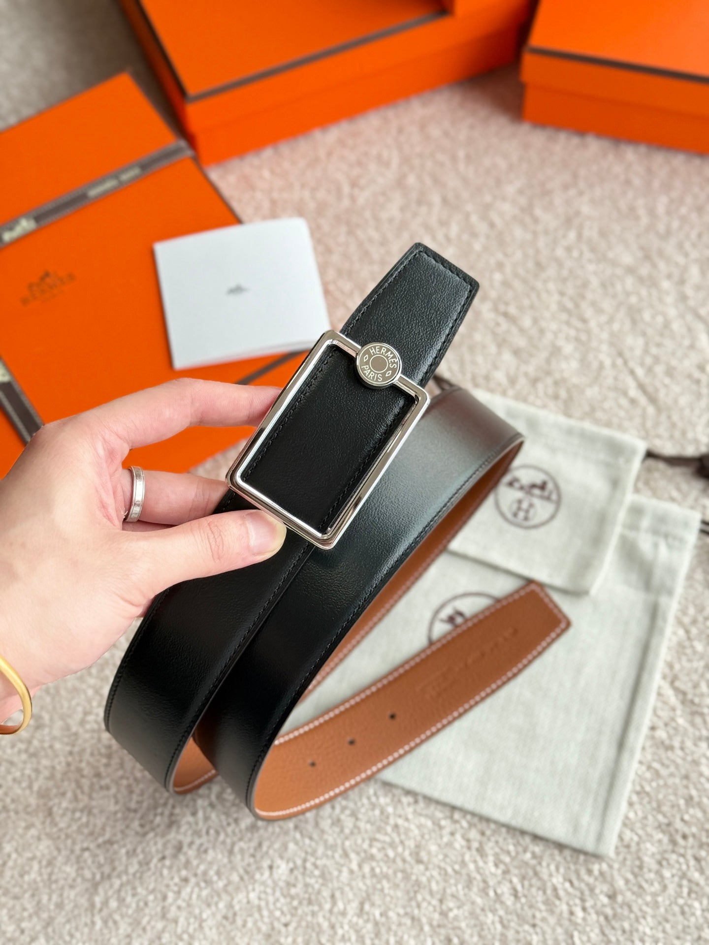 HM Oscar Buckle Belt 38mm Brown Black Leather 187557