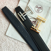 HM H au Carre Buckle Belt 32mm Black Leather 187768