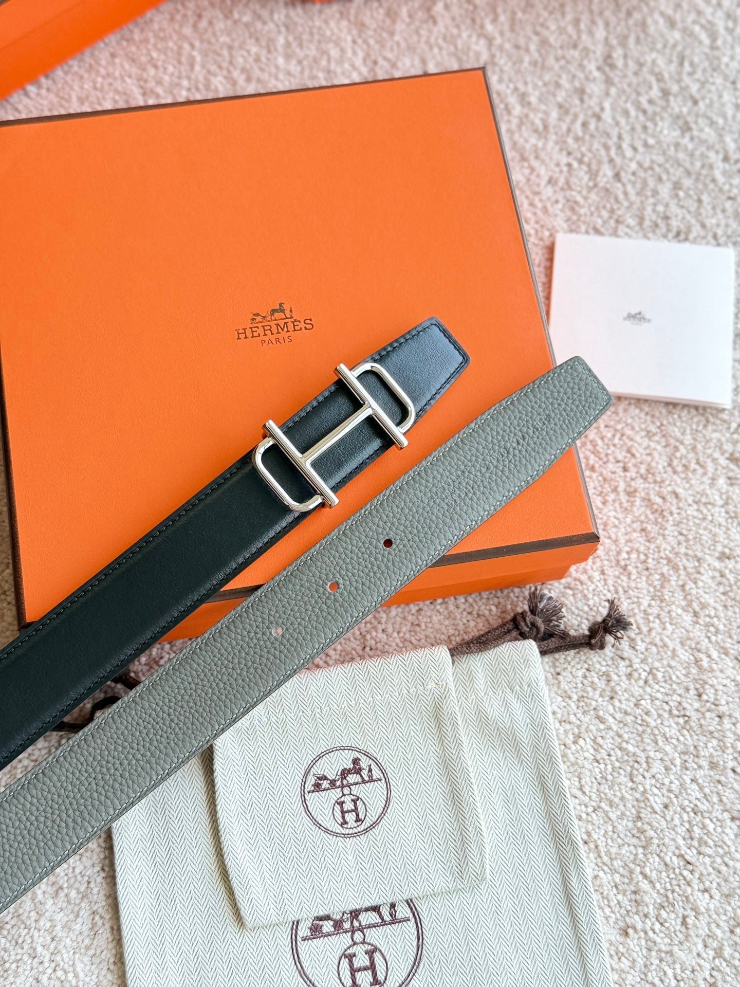 HM Silver Buckle 32mm Royal Belt Gray Brown Leather 188422