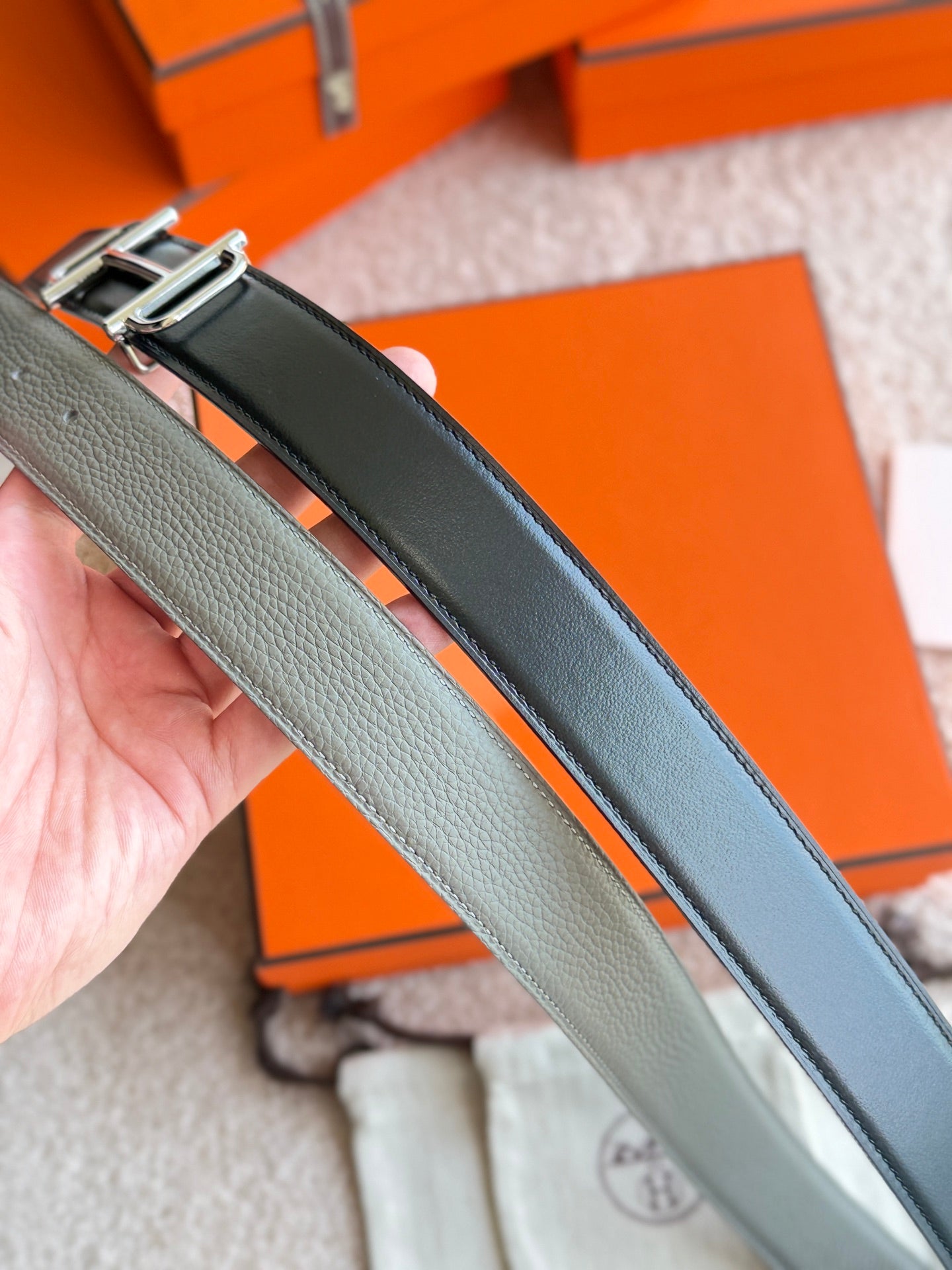 HM Silver Buckle 32mm Royal Belt Gray Brown Leather 188422