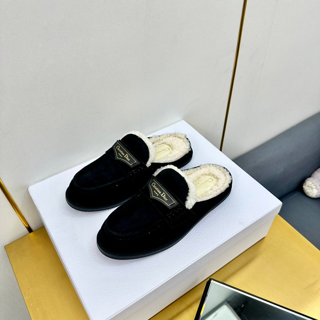 CD Boy Mule In Black Suede With Wool Fleece Lining  111828