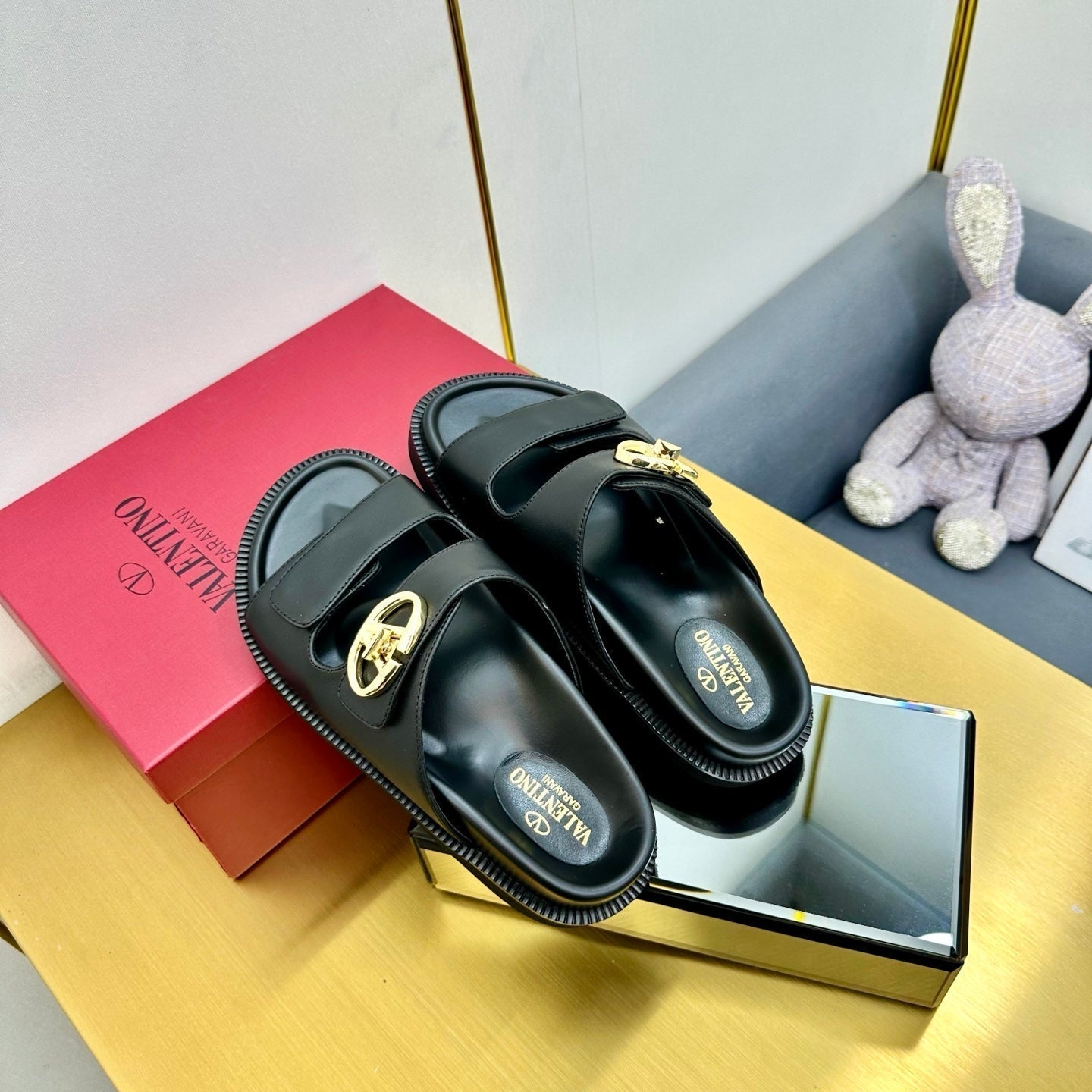 VT 25 Platform Sandals Black Slippers Cowhide 332069