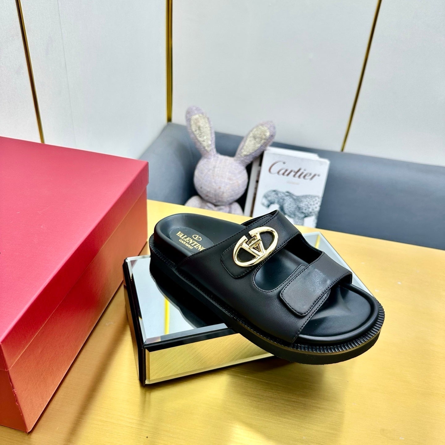 VT 25 Platform Sandals Black Slippers Cowhide 332069