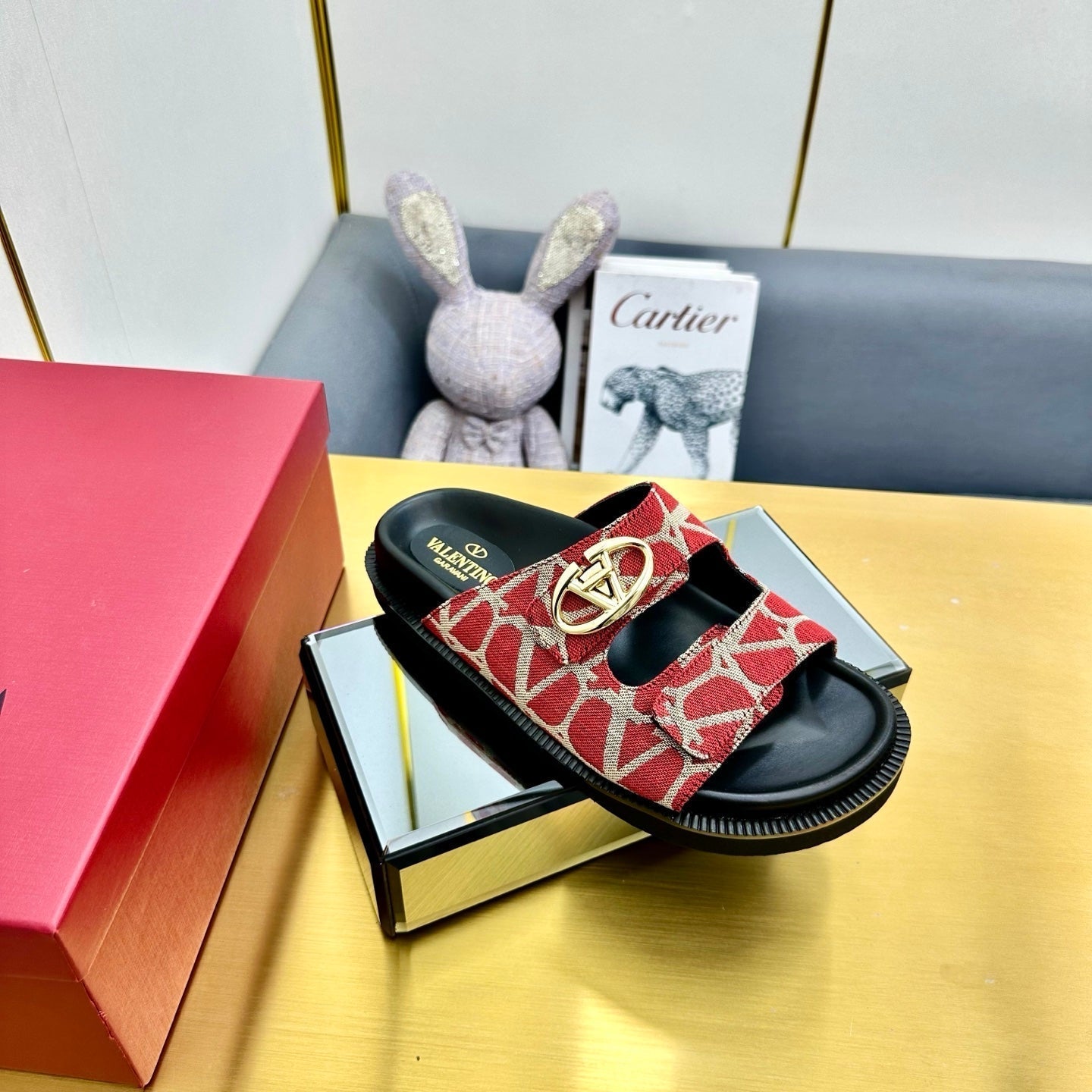 VT 25 Platform Sandals Black Red Slippers Cowhide