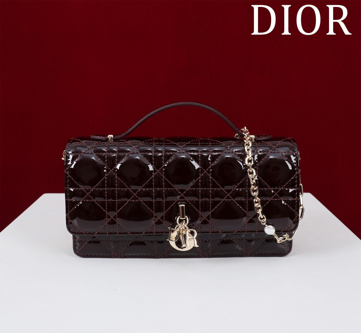 my cd mini 21 wine red patent calfskin