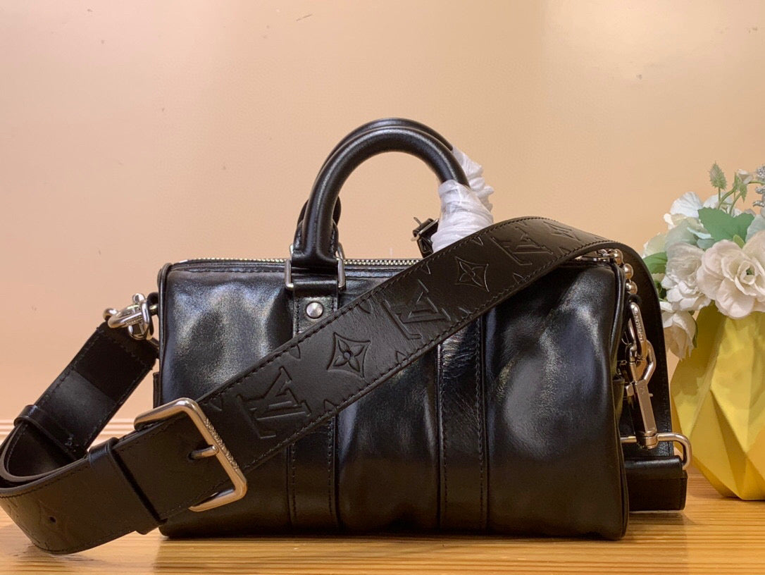 LV Keepall Bandouliere 25 Jmlt Black Calfskin 205345