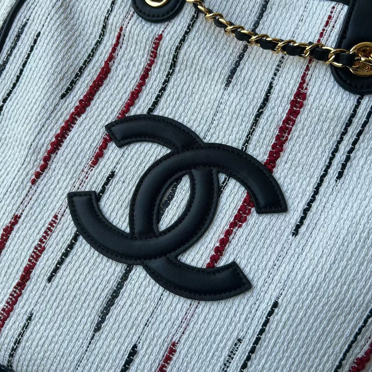 Chanel 2026 Double C Tote Bag 36cm Black White Canvas Leather
