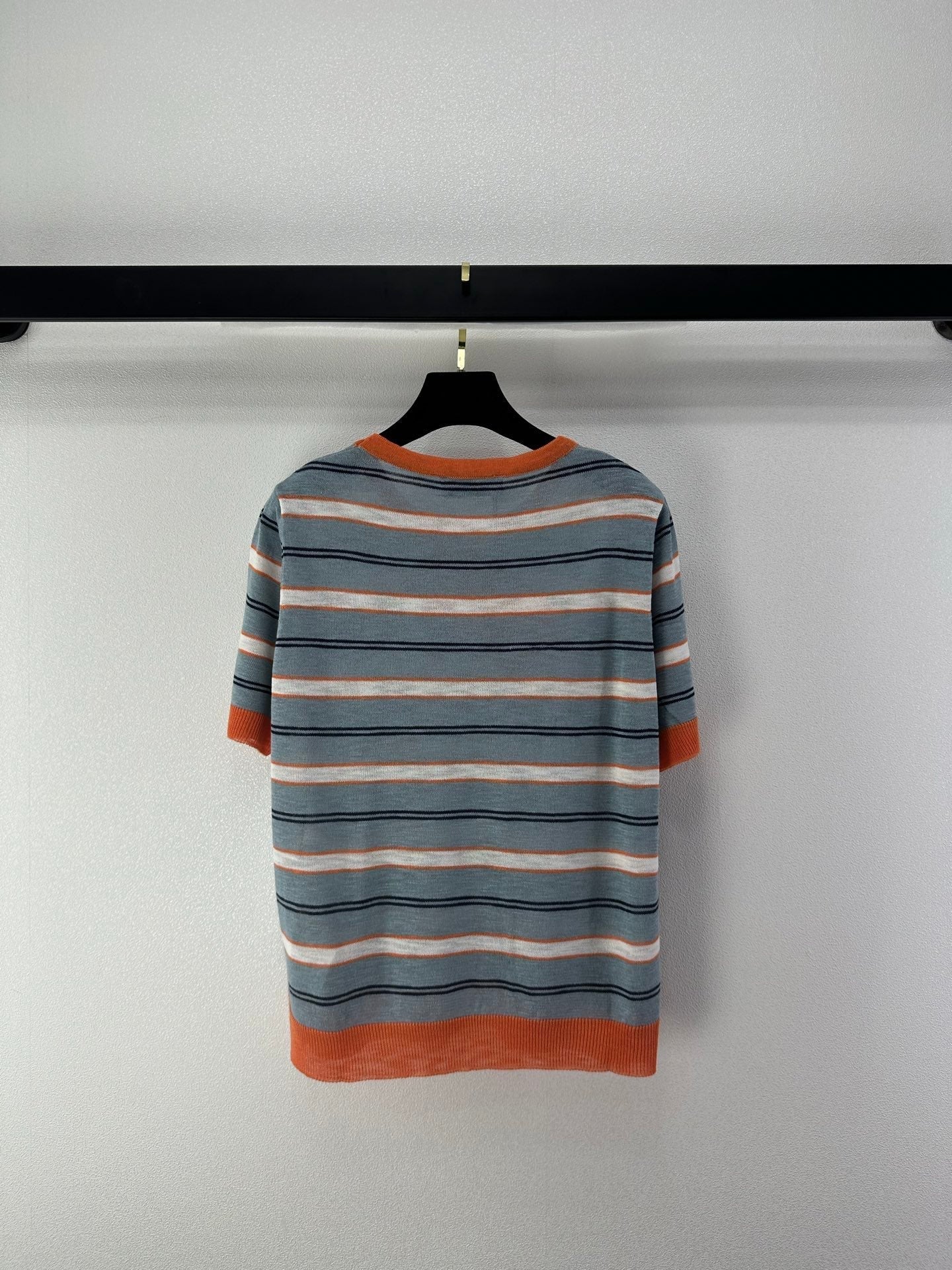 Miumiu 2026 Striped Knit Short-sleeved Top Blue-Grey mix Orange Cotton 395632