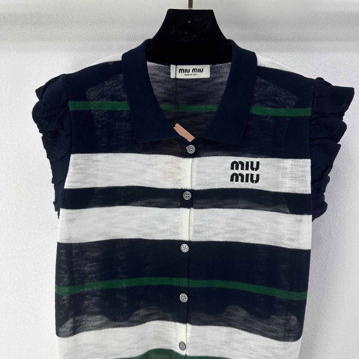 Miumiu 2026 Striped Polo Shirt Navy Blue Cotton 395629