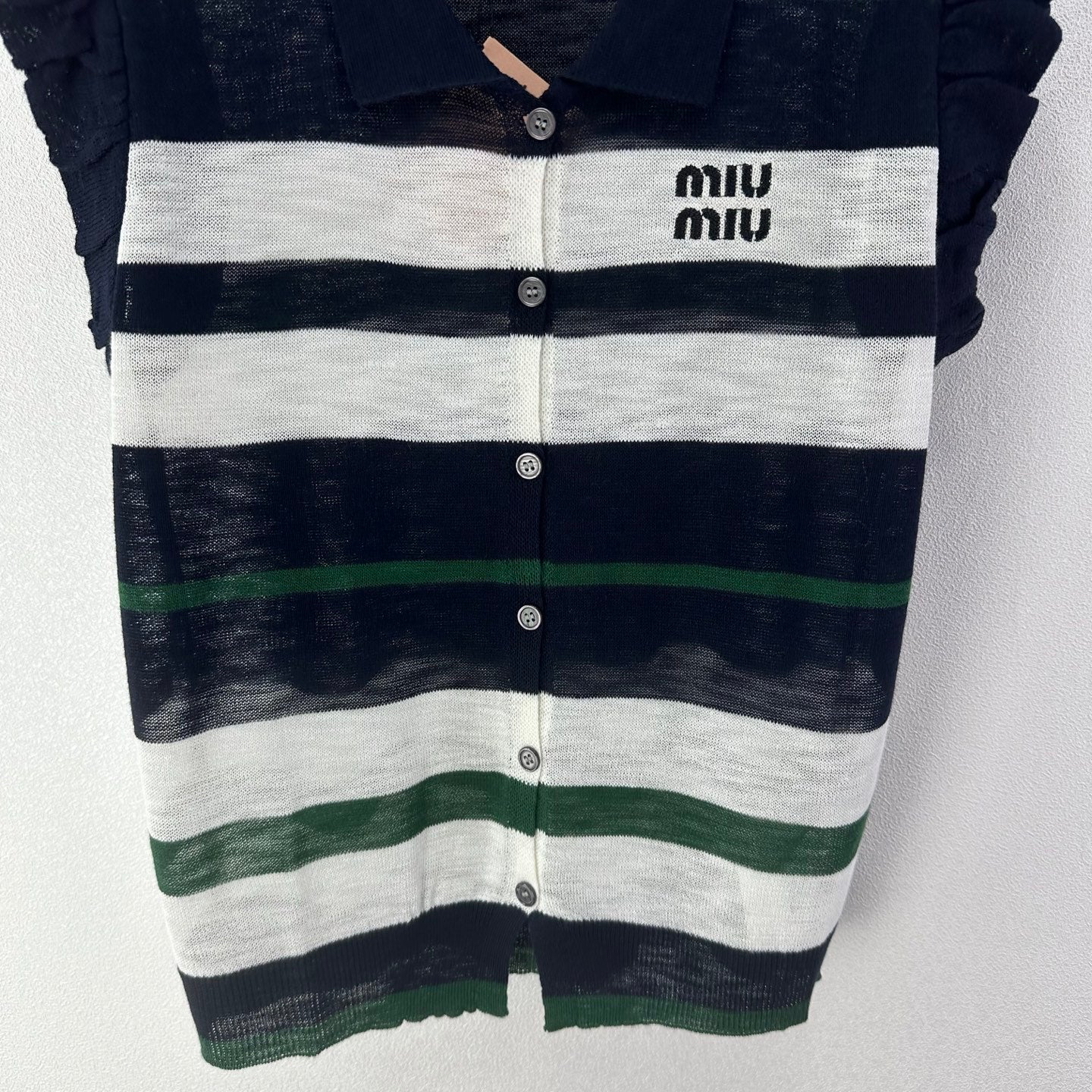 Miumiu 2026 Striped Polo Shirt Navy Blue Cotton 395629