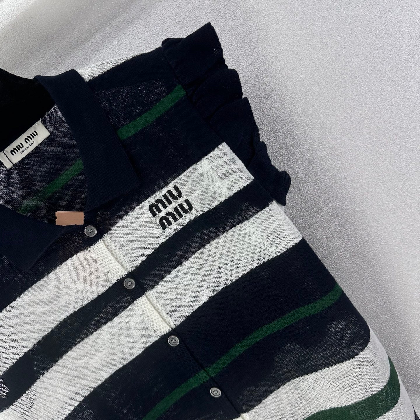 Miumiu 2026 Striped Polo Shirt Navy Blue Cotton 395629