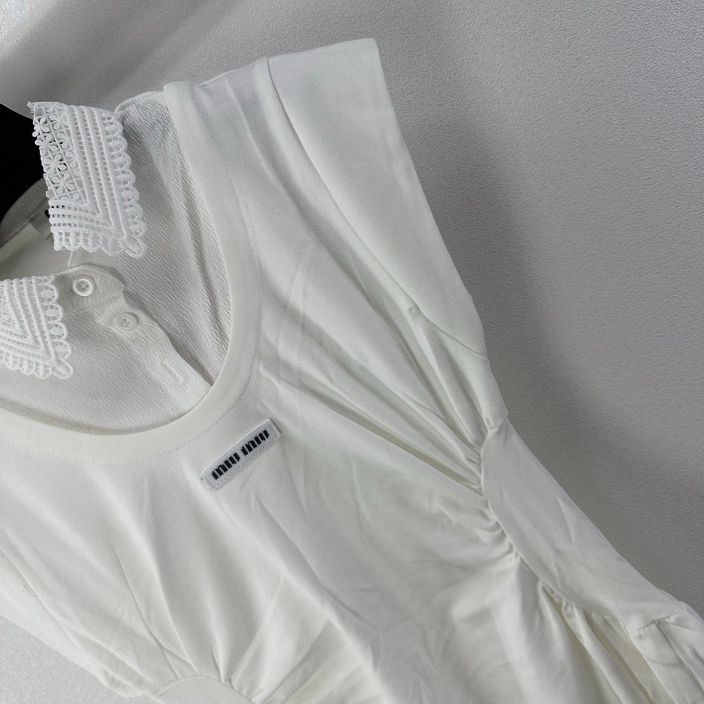 Miumiu 2026 Lace Short-sleeved Dress White Cotton 395700