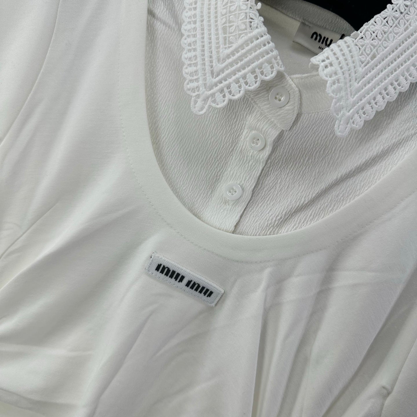 Miumiu 2026 Lace Short-sleeved Dress White Cotton 395700