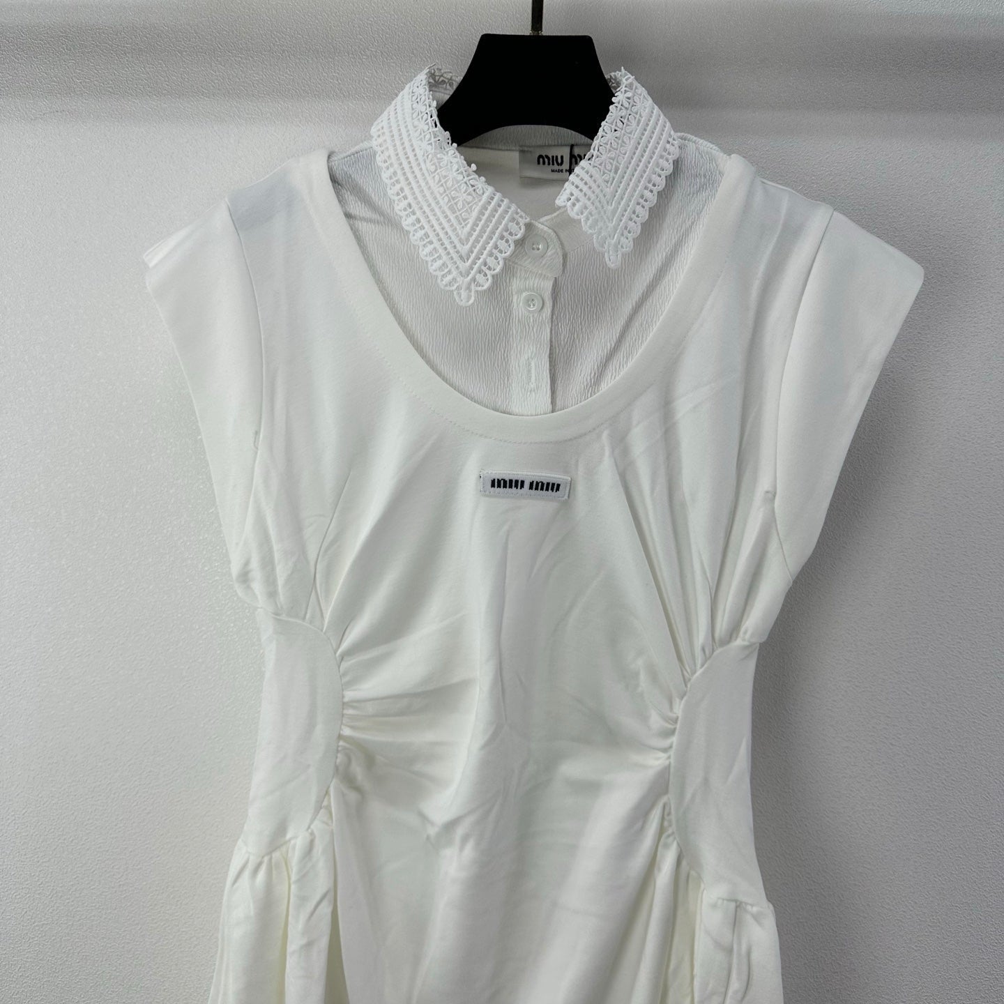 Miumiu 2026 Lace Short-sleeved Dress White Cotton 395700