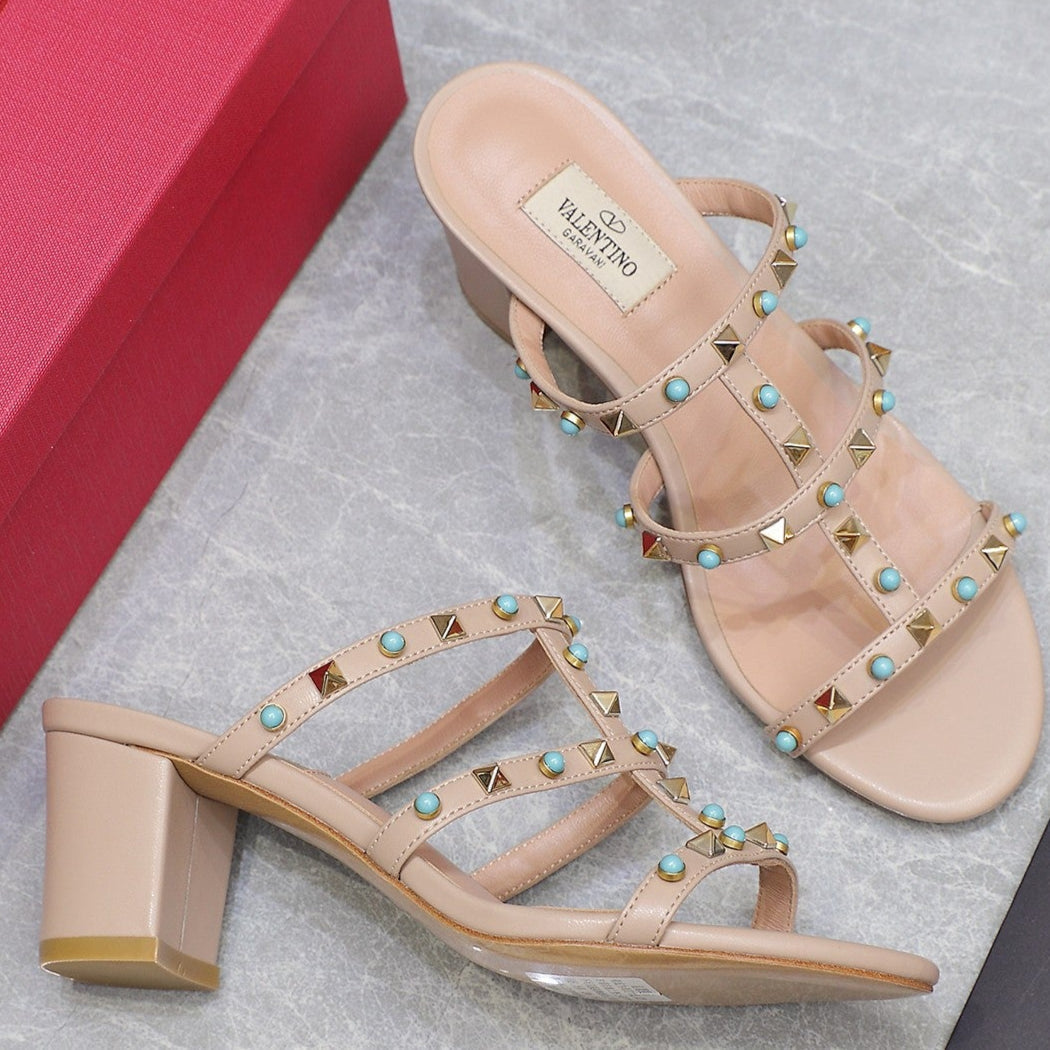 VT 25 Rockstud Heeled Sandals Nude Sheepskin 289666