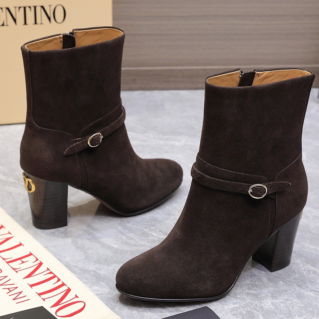 Valentino 2025 Heeled Boot Dark Brown Suede 547599