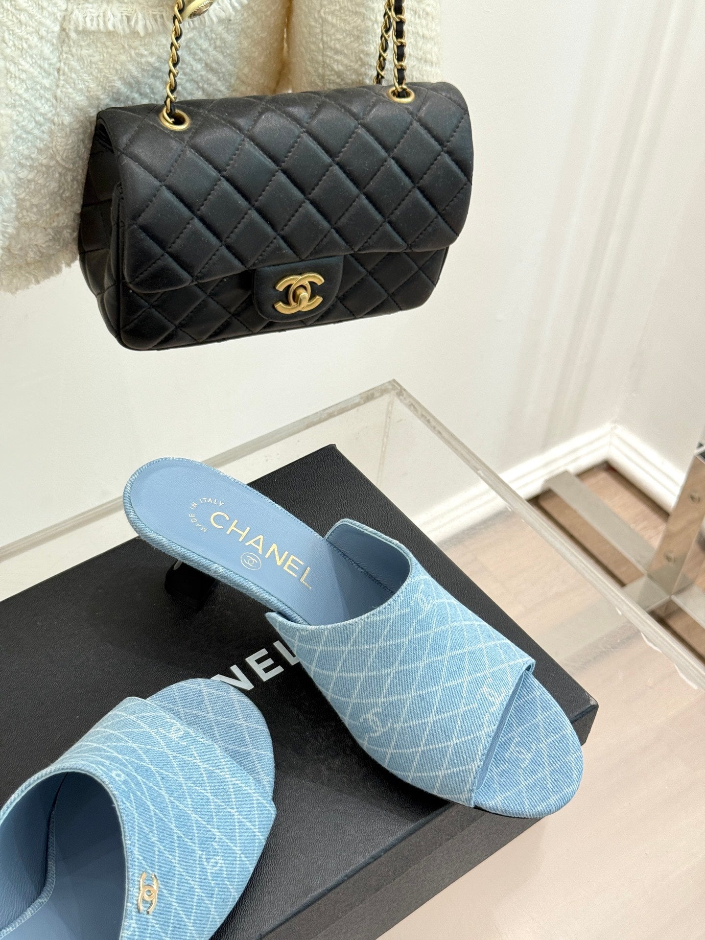 CC 26 Sandal Light Blue Denim Fabric Sheepskin 609963