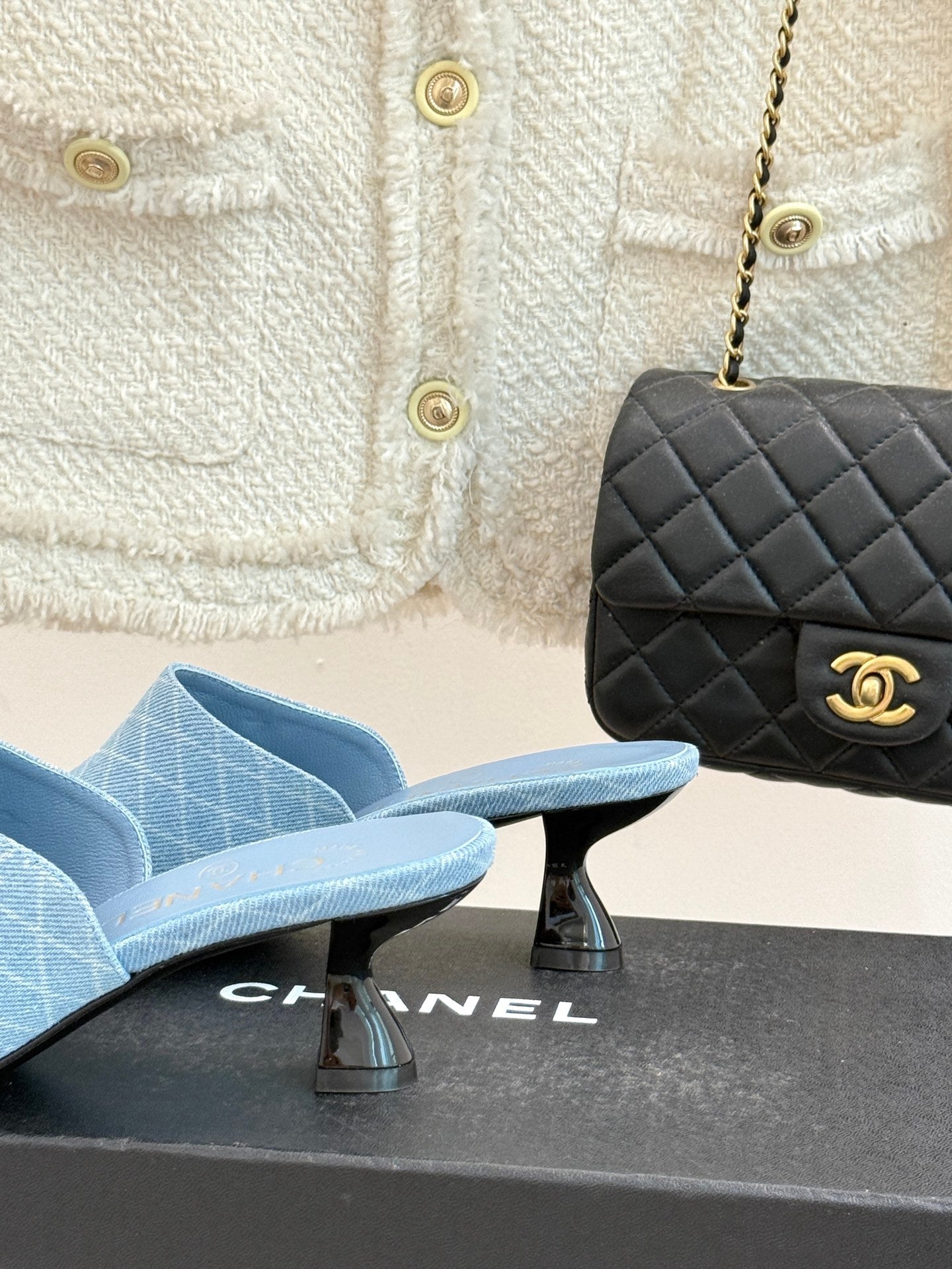 CC 26 Sandal Light Blue Denim Fabric Sheepskin 609963