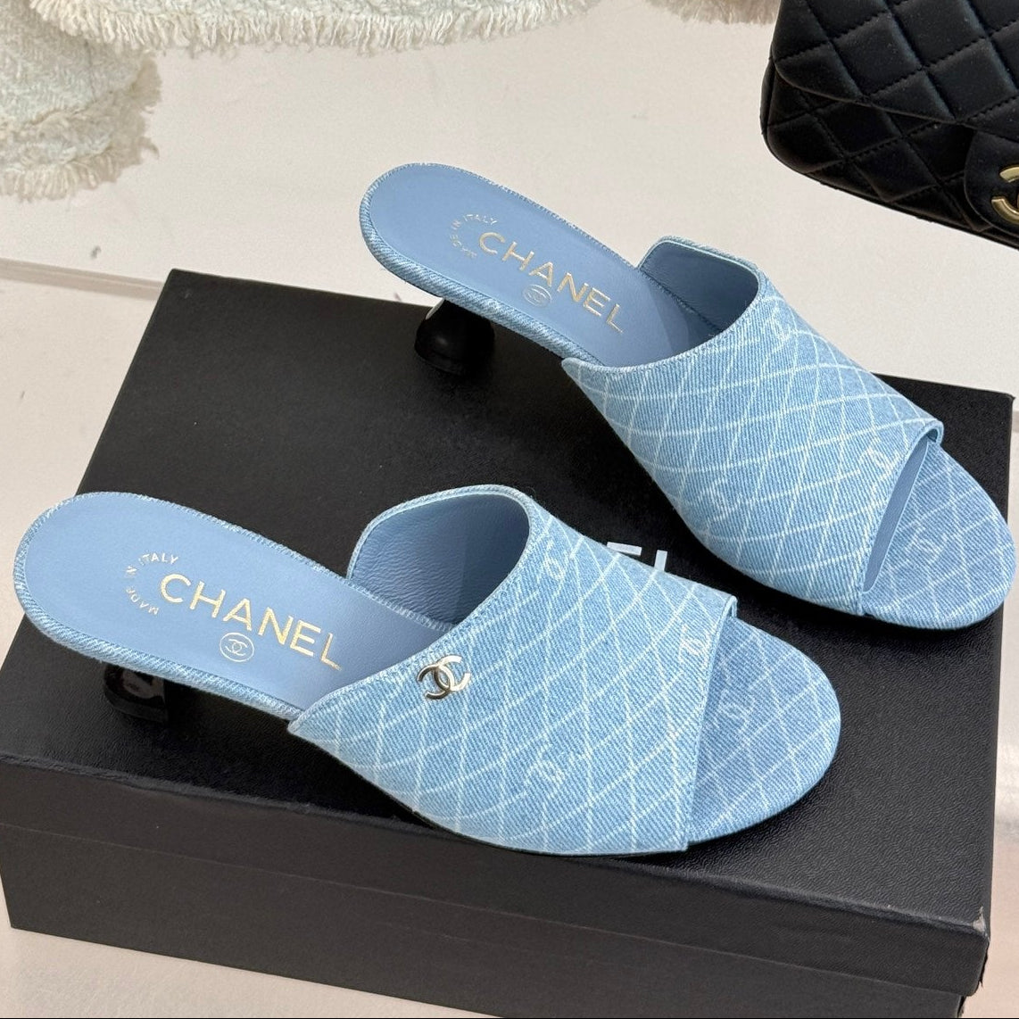 CC 26 Sandal Light Blue Denim Fabric Sheepskin 609963