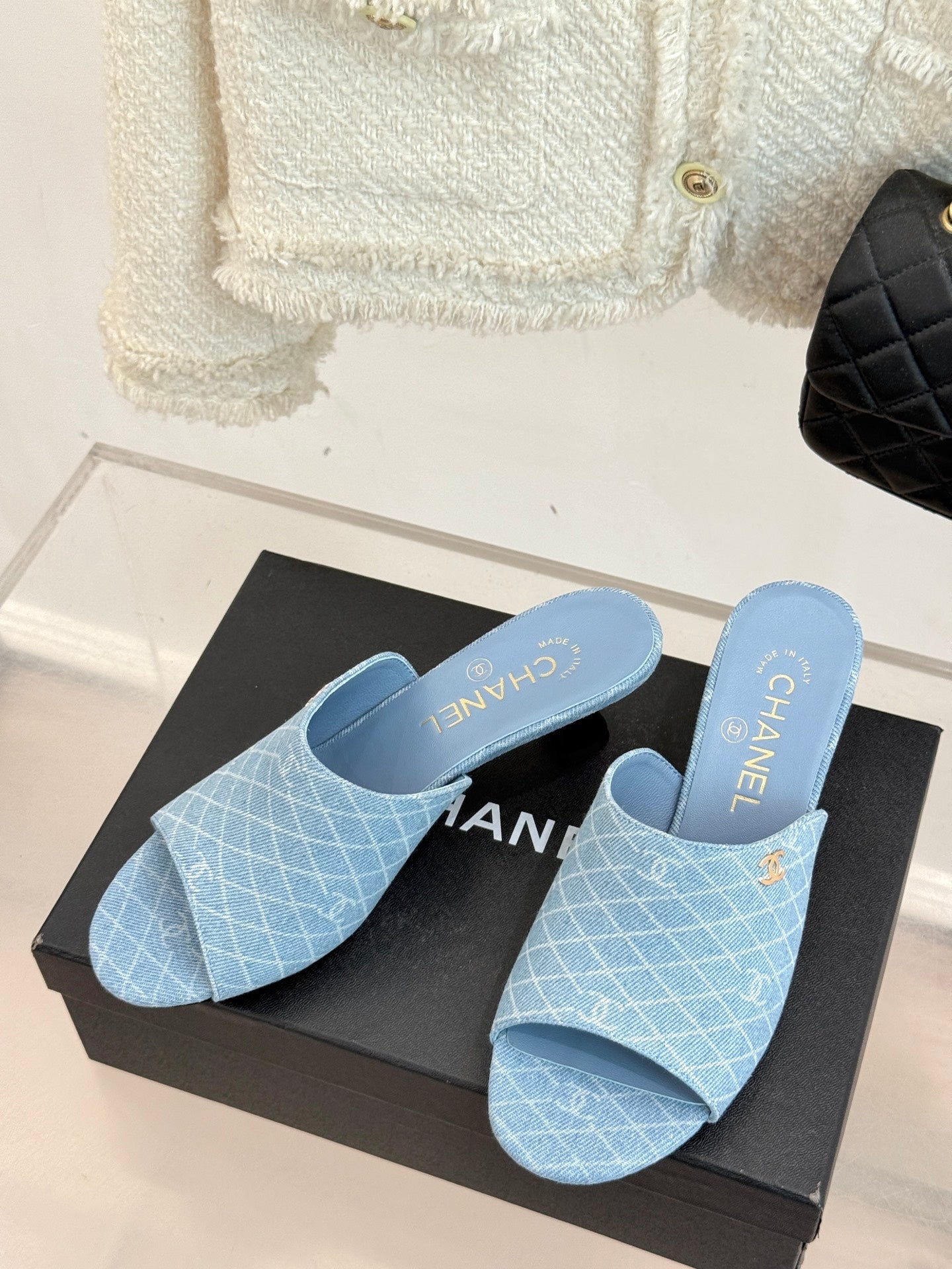 CC 26 Sandal Light Blue Denim Fabric Sheepskin 609963