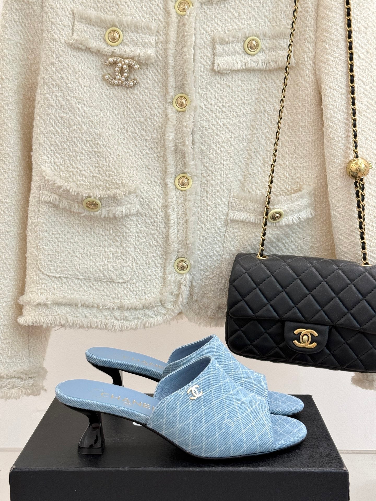 CC 26 Sandal Light Blue Denim Fabric Sheepskin 609963