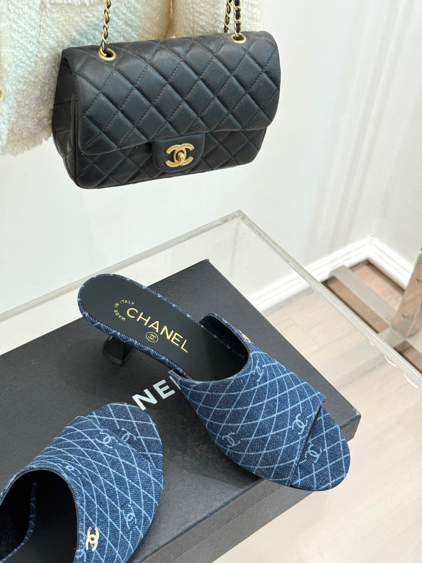 CC 26 Sandal Blue Denim Fabric Sheepskin 609964