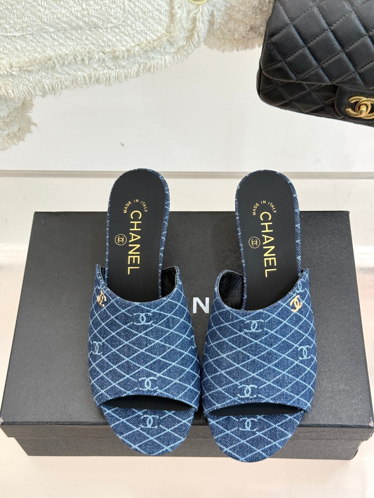 CC 26 Sandal Blue Denim Fabric Sheepskin 609964