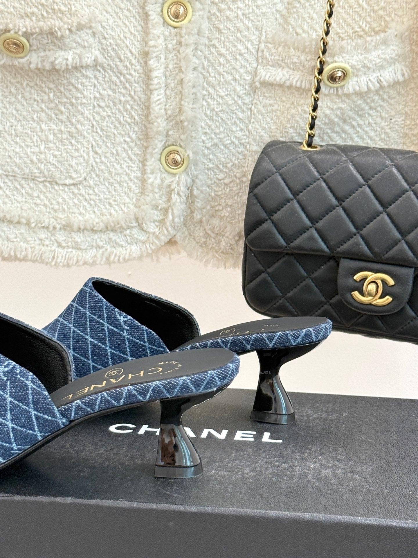 CC 26 Sandal Blue Denim Fabric Sheepskin 609964