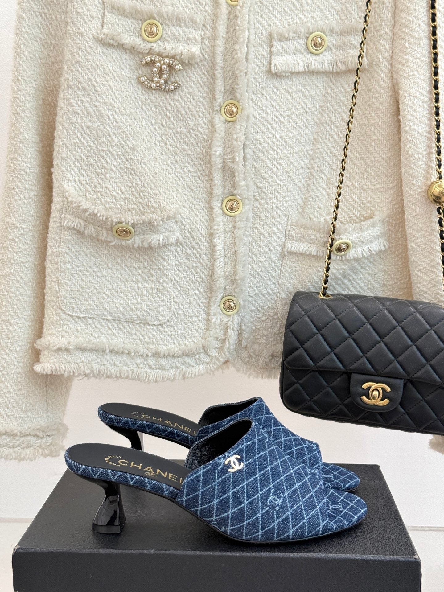 CC 26 Sandal Blue Denim Fabric Sheepskin 609964