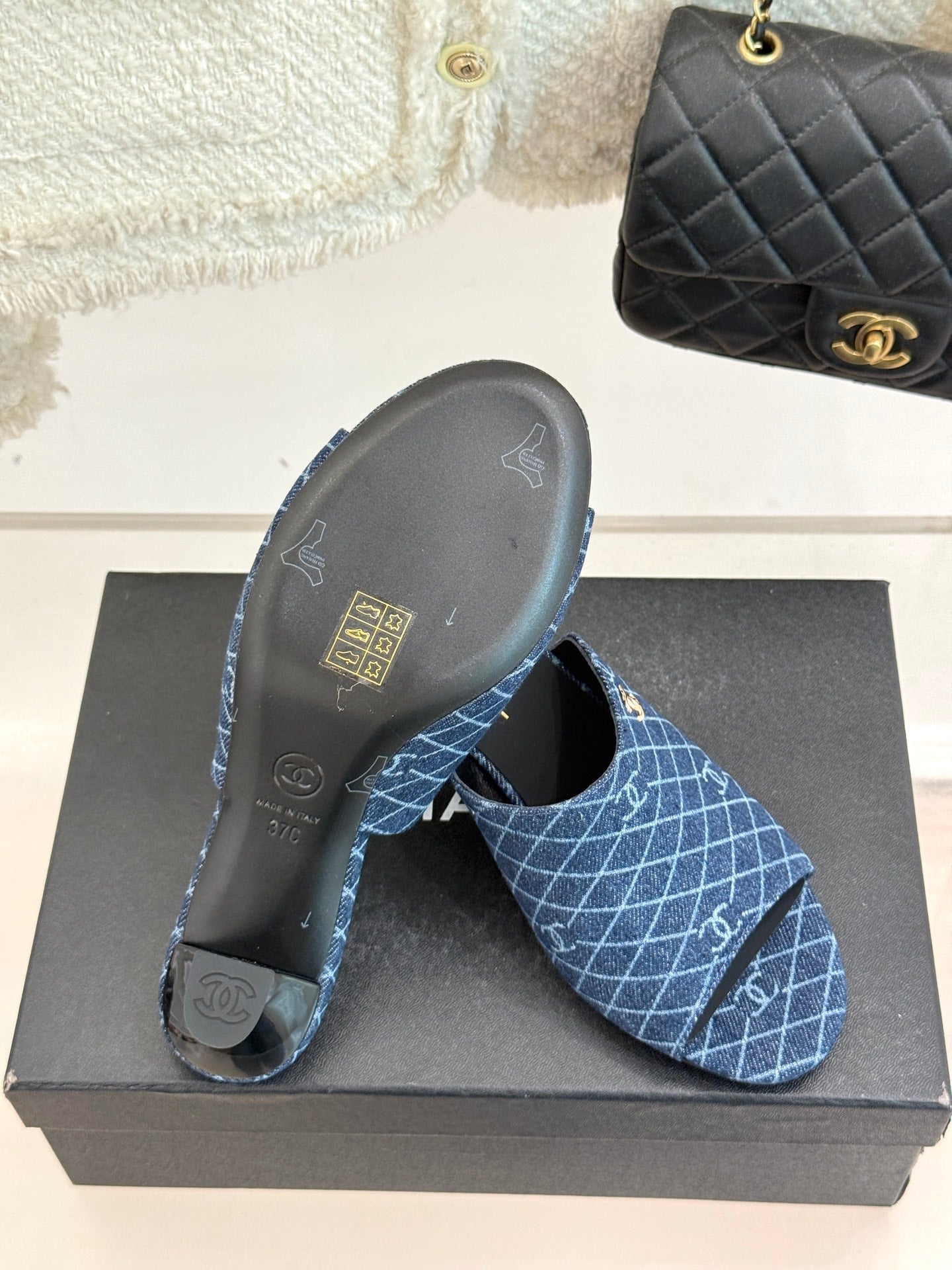 CC 26 Sandal Blue Denim Fabric Sheepskin 609964