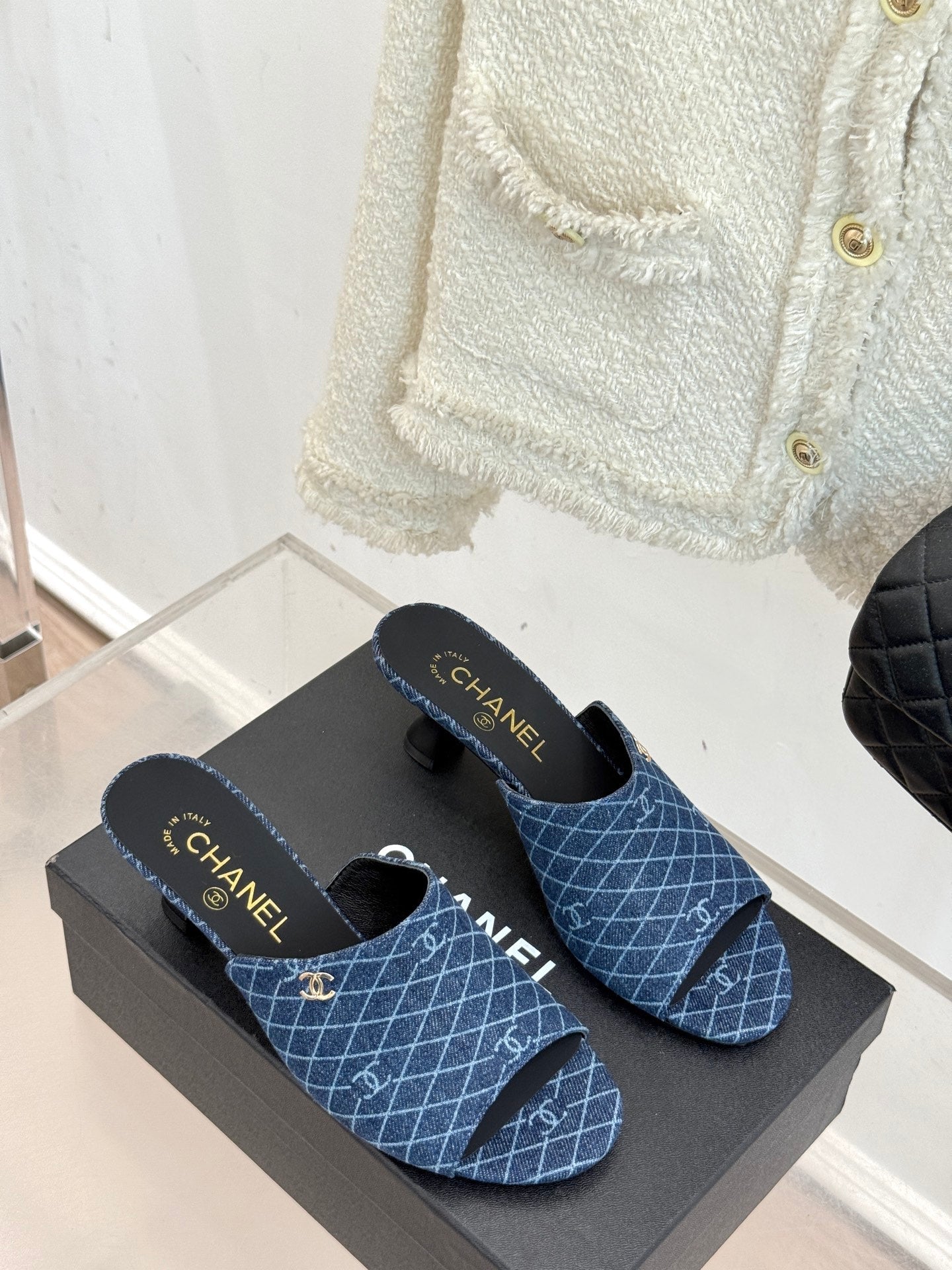 CC 26 Sandal Blue Denim Fabric Sheepskin 609964