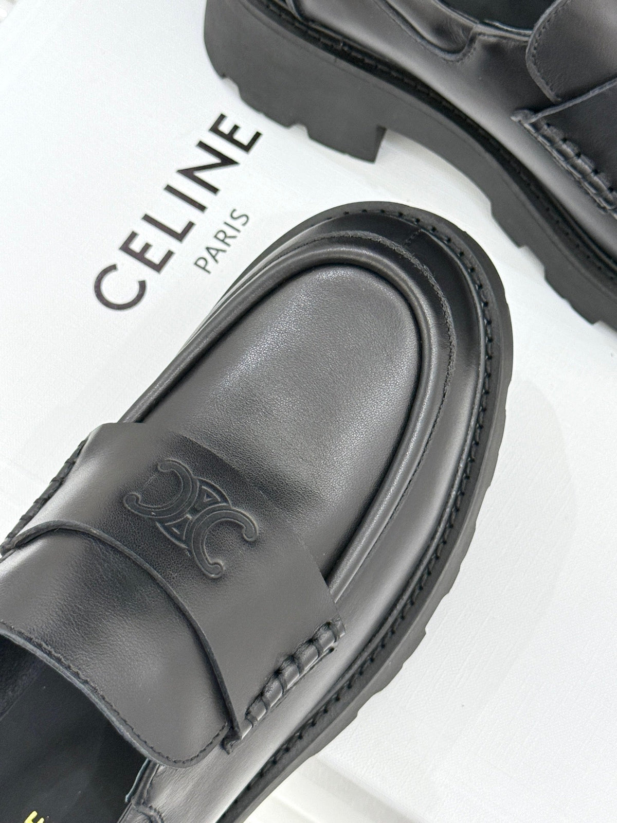Celine 2026 Arc de Triomphe Platform Loafers Black Sheepskin 474608