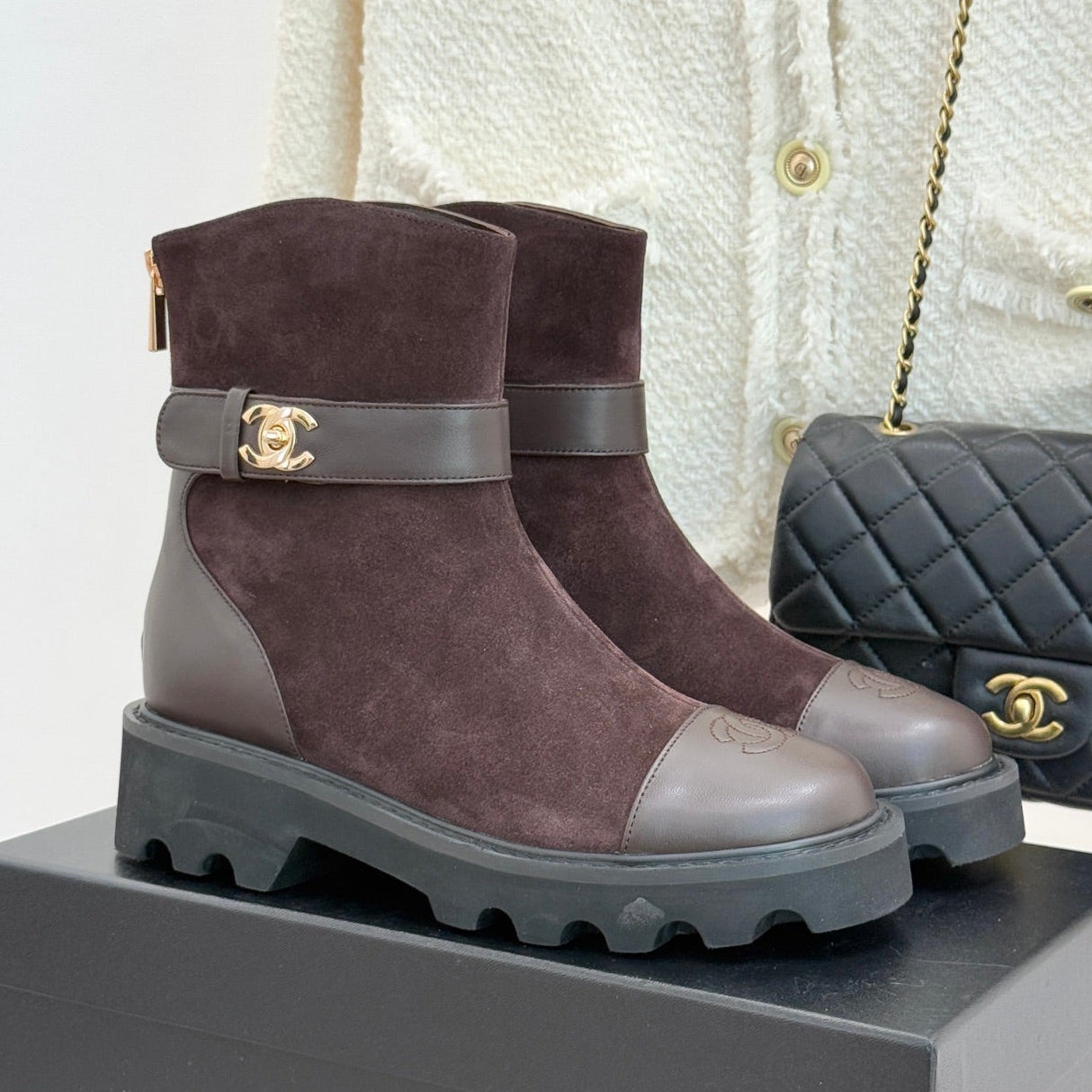 CC 26 Boot With Lug Sole Brown Black Suede Leather 610006