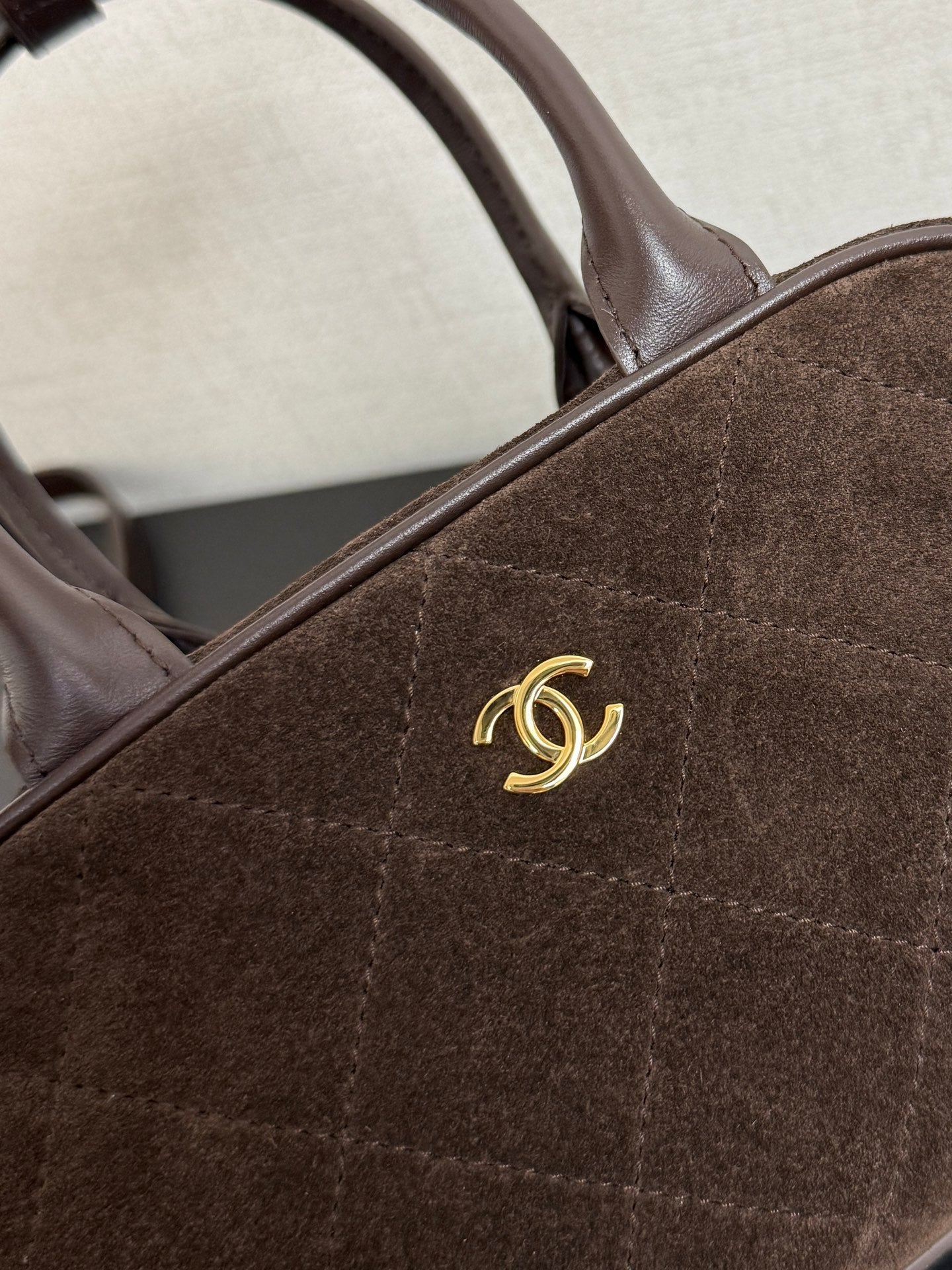 Chanel 2026 Pouch With Leather Strap 21cm Dark Brown Suede