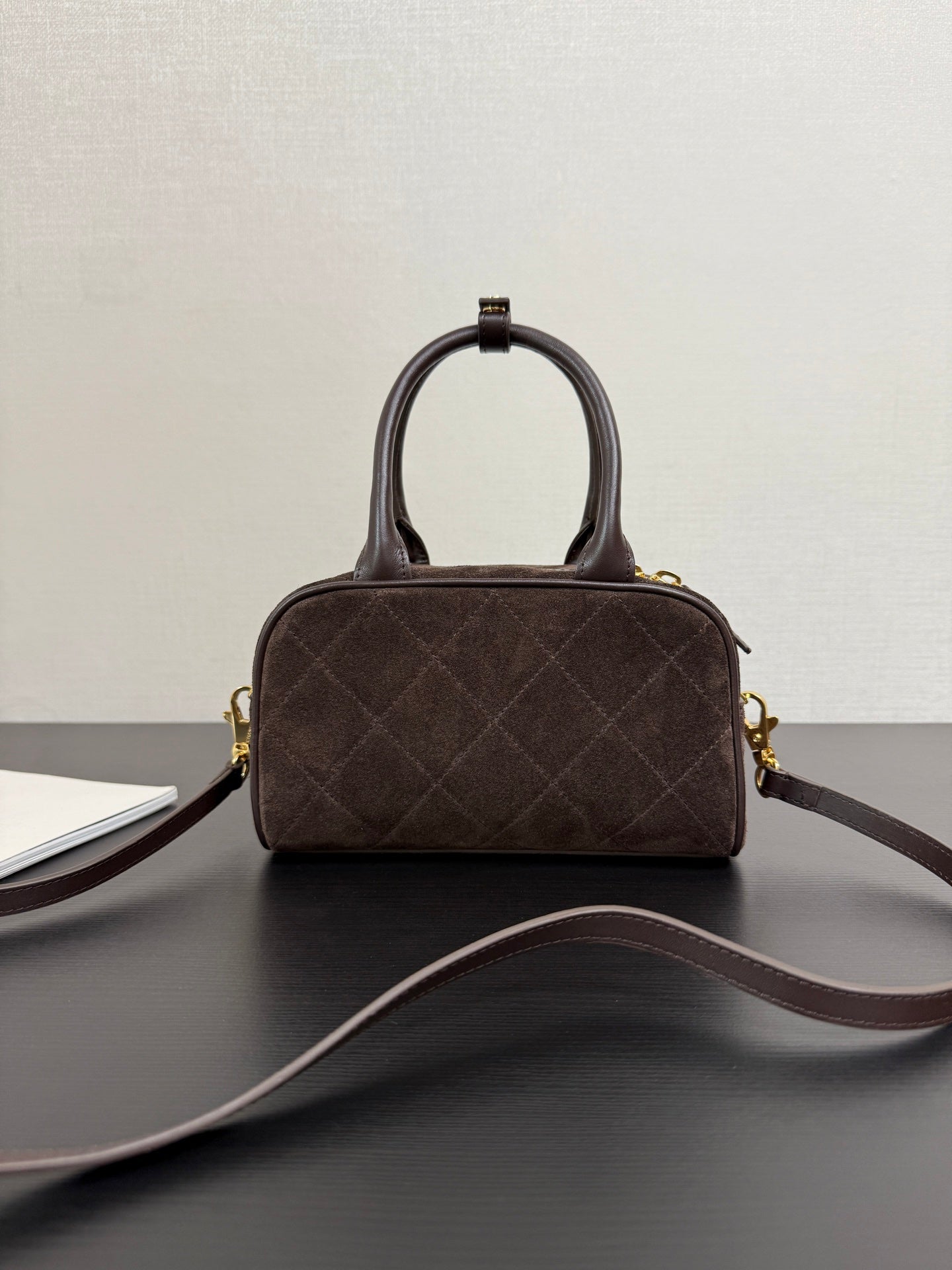 Chanel 2026 Pouch With Leather Strap 21cm Dark Brown Suede